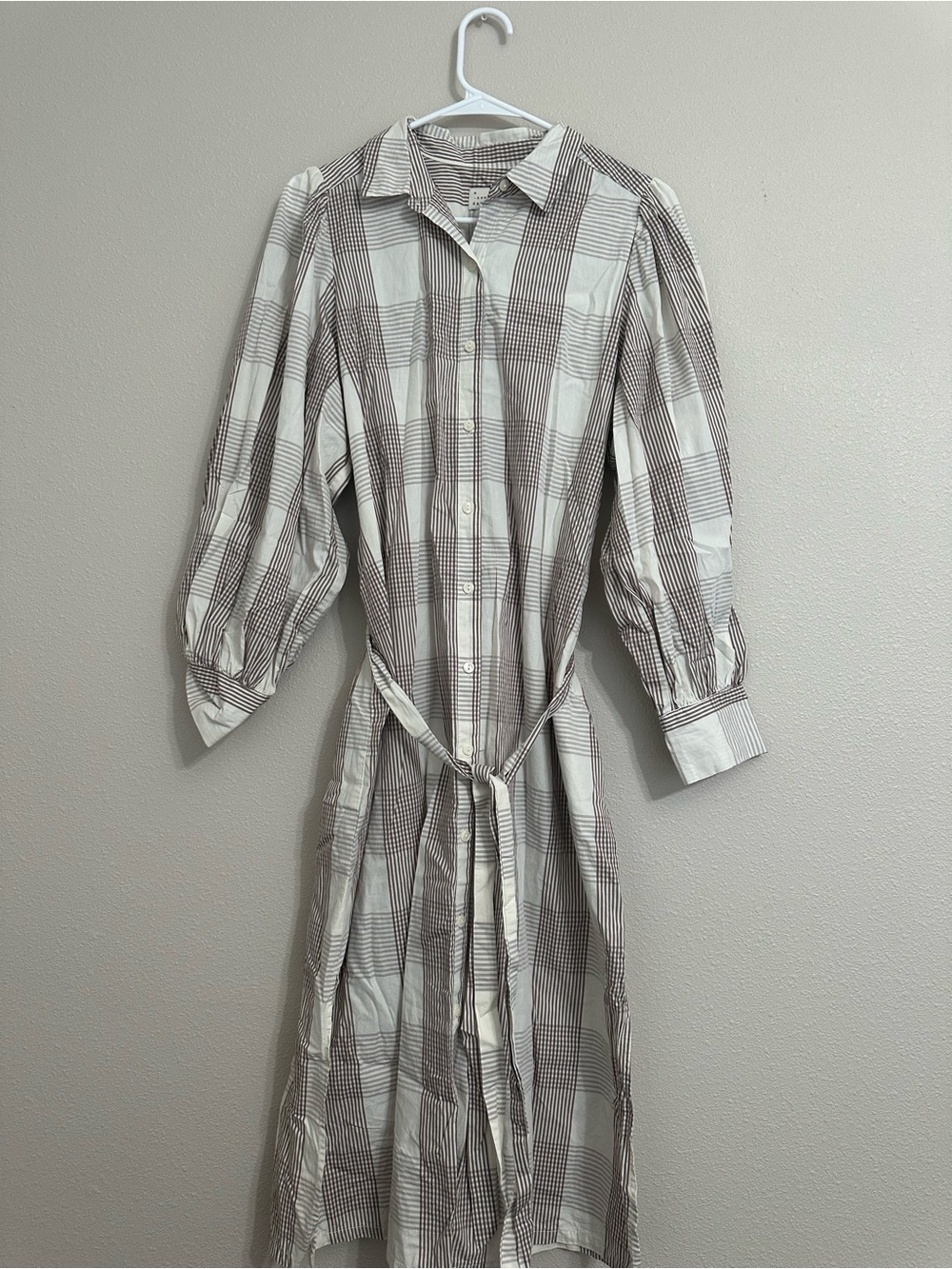 a new day Plaid Midi Shirt Dress in Cream and Brown